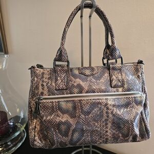 Aimee Kestenberg Brown/Cream Snake Embossed Leather Bag - Metalic gold finish